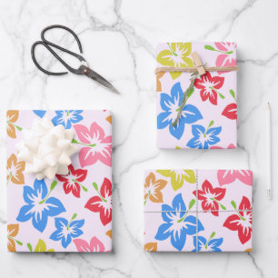 Farbiger Hibiskus, Muster von Blume Geschenkpapier Set