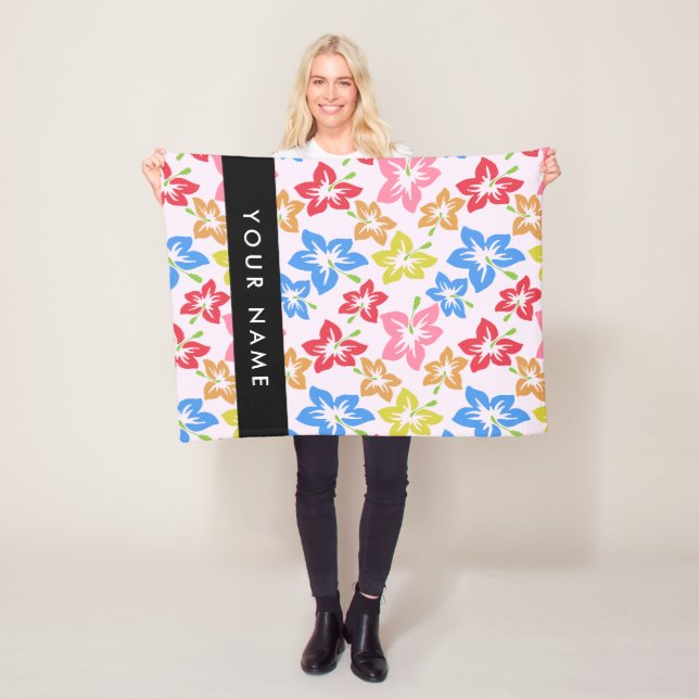 Farbiger Hibiskus, Muster von Blume, Ihr Name Fleecedecke (Beispiel)