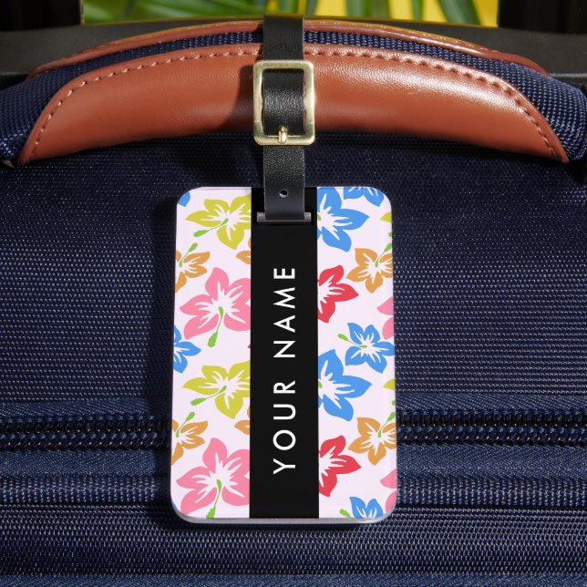 Farbiger Hibiskus, Muster von Blume, Ihr Name Gepäckanhänger (Vorderseite Insitu 2)