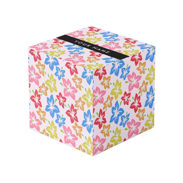 Farbiger Hibiskus, Muster von Blume, Ihr Name Würfel (Vorderseite Schrägansicht)