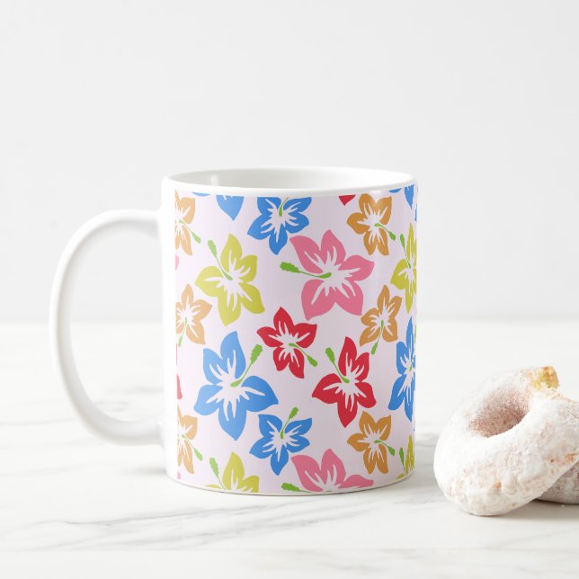 Farbiger Hibiskus, Muster von Blume Kaffeetasse (Mit Donut)