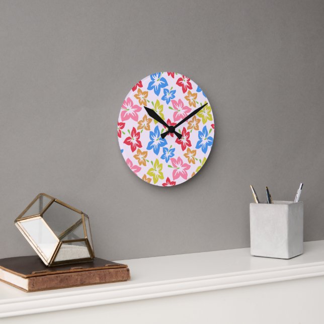 Farbiger Hibiskus, Muster von Blume Runde Wanduhr (Büro)