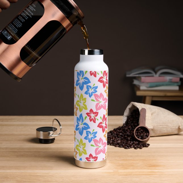 Farbiger Hibiskus, Muster von Blume Trinkflasche (Kaffee)