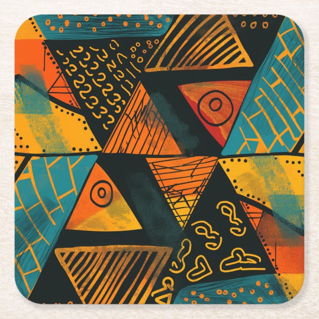 Farbiger Hintergrund mit afrikanischen Motiven Rechteckiger Pappuntersetzer (Vorderseite)