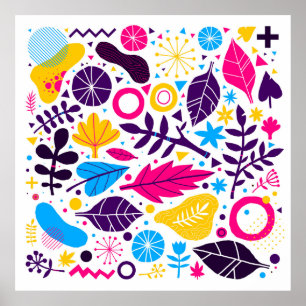 Farbiger Hintergrund mit handgezeichnetem Blumenel Poster