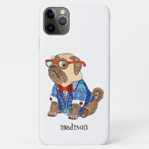 Farbiger Hipster Mops Hund, Personalisiert Case-Mate iPhone Hülle