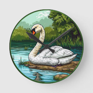 Farbiger Höckerschwan Vogel Runde Wanduhr