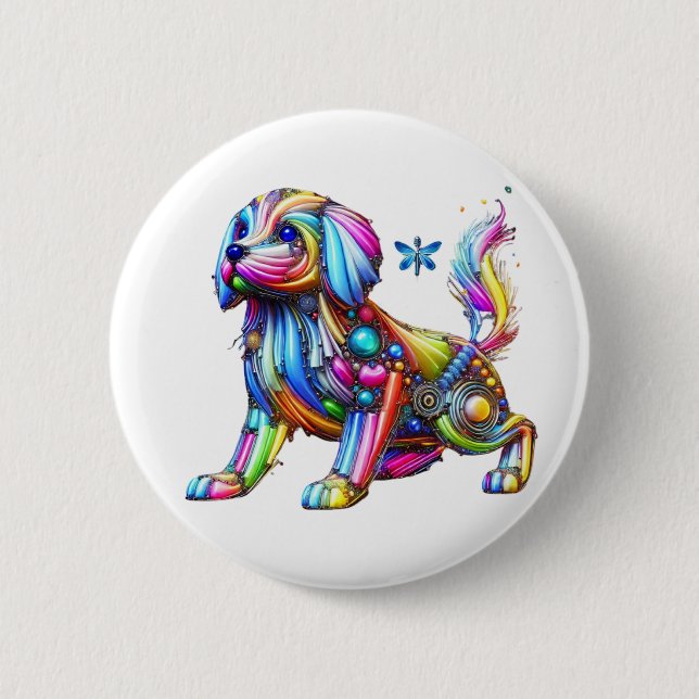 Farbiger Hund Button (Vorderseite)