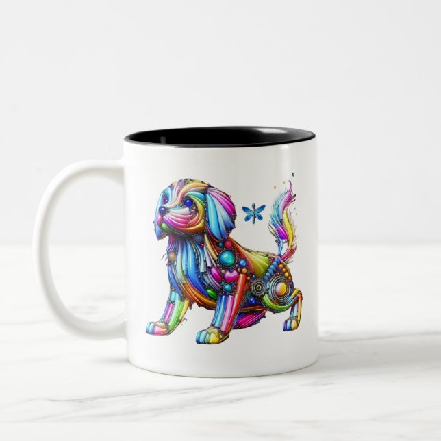 Farbiger Hund Zweifarbige Tasse (Links)