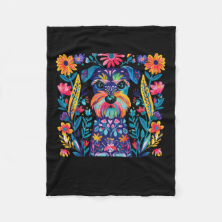 Farbiger Illustrierter Hund mit floralem Hintergru Fleecedecke