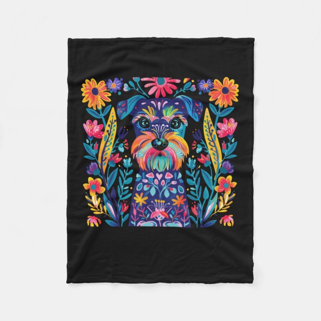 Farbiger Illustrierter Hund mit floralem Hintergru Fleecedecke (Vorderseite)