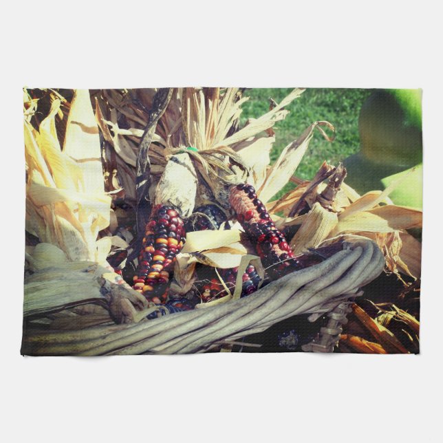 Farbiger indischer Mais in Korbgeflecht Geschirrtuch (Horizontal)