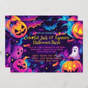 🎃 farbiger Jack-O’-Lantern Halloween-Bash Einladung
