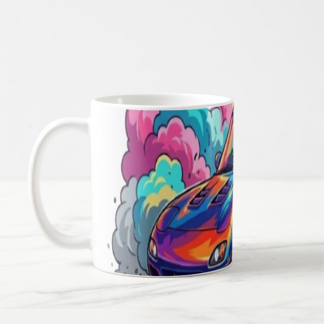 Farbiger JDM-Sportwagen driftet Neon-Reifenrauch V Kaffeetasse (Links)