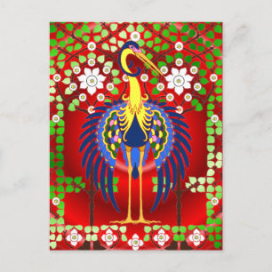 Farbiger Jugendstil-Kranich Postkarte