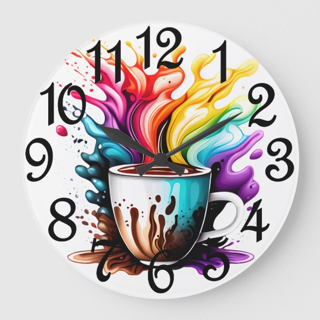 Farbiger Kaffee Große Wanduhr (Vorderseite)