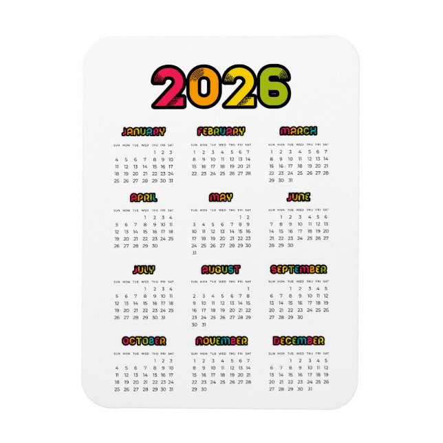 Farbiger Kalender 2025 Magnet (Vertikal)