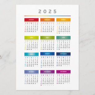 Farbiger Kalender 2025 - Rainbow Colors 3 Spalten Menükarte