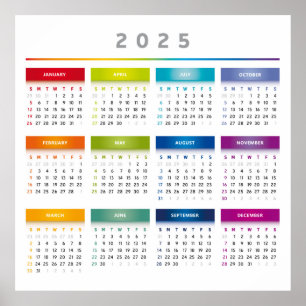 Farbiger Kalender 2025 - Rainbow Colors 3 Spalten Poster