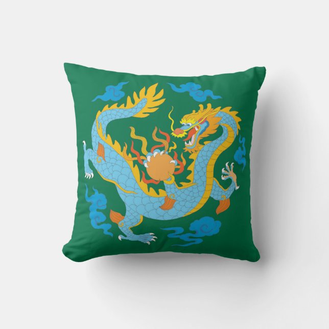 Farbiger klassischer chinesischer Drache Kissen (Vorderseite)