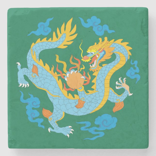 Farbiger klassischer chinesischer Drache Steinuntersetzer (Vorderseite)