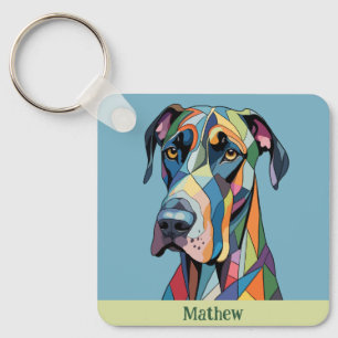 Farbiger kubistischer Great Dane Schlüsselanhänger