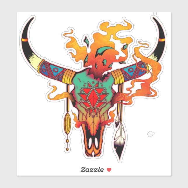 Farbiger Kuhschädel Aufkleber (Blatt)