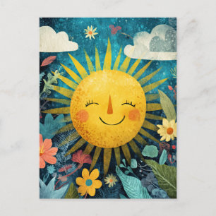 Farbiger lächelnder Sonnenschein über hübschen Blu Postkarte