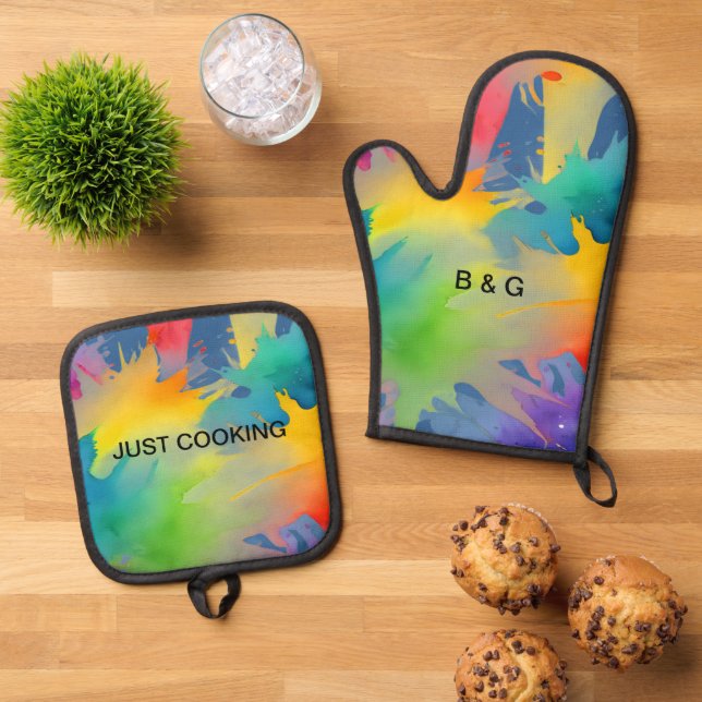 farbiger Lengtq Regenbogen Ofenhandschuh & Topflappen-Set (Oben Unten)