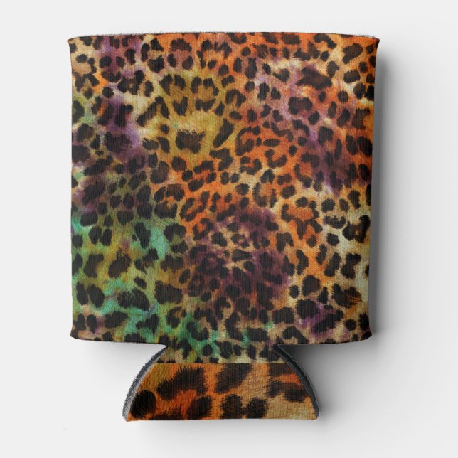 Farbiger Leopard: Abstrakte Vintage Textur Dosenkühler (Vorderseite)