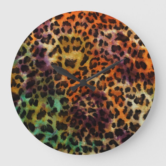 Farbiger Leopard: Abstrakte Vintage Textur Große Wanduhr (Vorderseite)