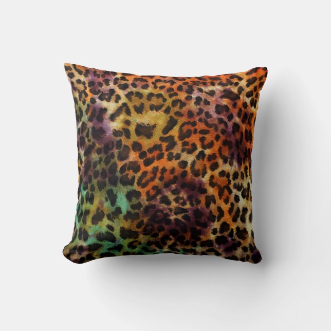 Farbiger Leopard: Abstrakte Vintage Textur Kissen (Vorderseite)