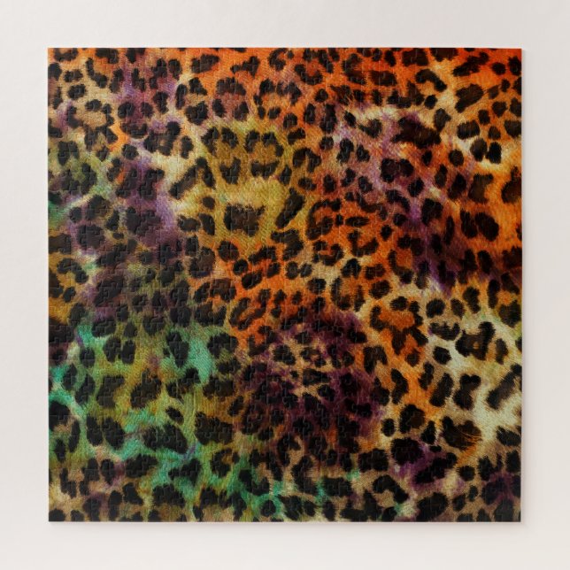 Farbiger Leopard: Abstrakte Vintage Textur Puzzle (Vertikal)
