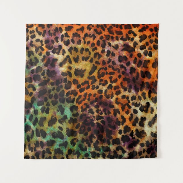Farbiger Leopard: Abstrakte Vintage Textur Wandteppich (Vorderseite)