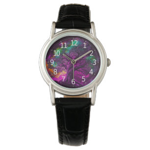 Farbiger Lila-Baum-Sterne-Universum-Kunstwerk Armbanduhr