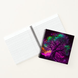 Farbiger Lila-Baum-Sterne-Universum-Kunstwerk Notizbuch