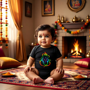 Farbiger Lord Ganesha auf schwarz Baby Strampler