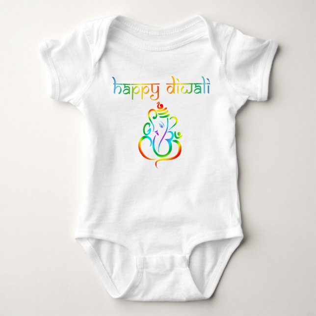 Farbiger Lord Ganesha Happy Diwali Baby Strampler (Vorderseite)