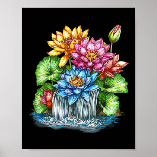 Farbiger Lotus-Wasserfall-Zen-Garten-Meditation Poster