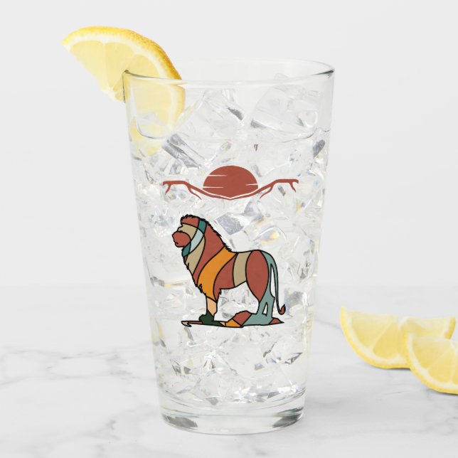 Farbiger Löwe Afrikanischer Safari Trinkglas Glas (Vorderseite Ice)