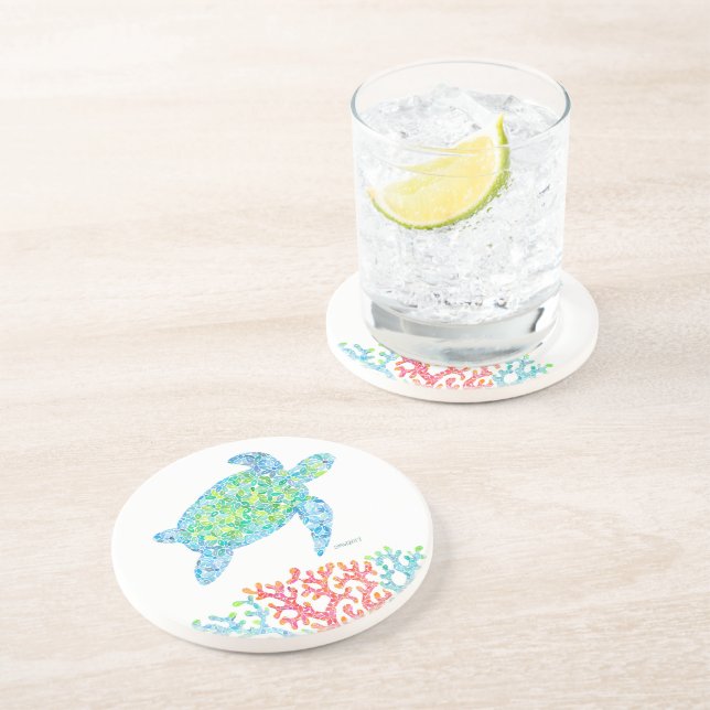 Farbiger Meeresschildkröte Sandstone-Untersetzer Getränkeuntersetzer (Seite)