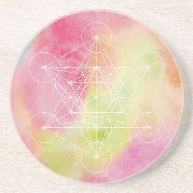 Farbiger Metatron-Würfel Heilige Geometrie Getränkeuntersetzer (Vorne)