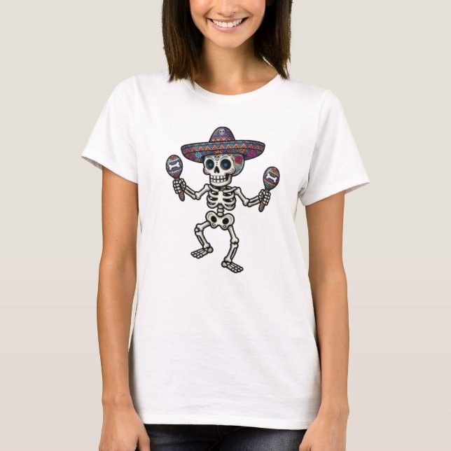 Farbiger Mexikanischer Skelett T-Shirt (Vorderseite)