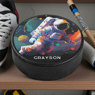 Farbiger Moderner Astronaut Raum Personalisierter  Eishockey Puck