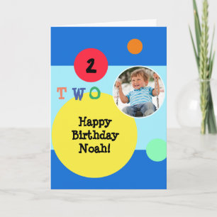 Farbiger moderner heller Foto-Name 2. Geburtstag Karte