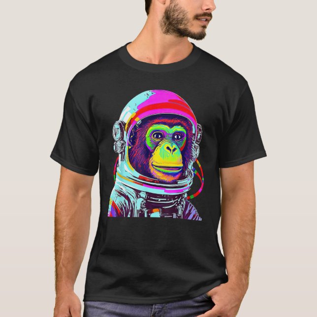 Farbiger Monkey Astronaut Space Explorer T-Shirt (Vorderseite)