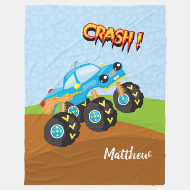 Farbiger Monsterwagen Fleecedecke (Vorderseite)
