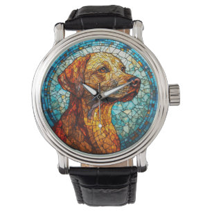 Farbiger Mosaikhund Armbanduhr