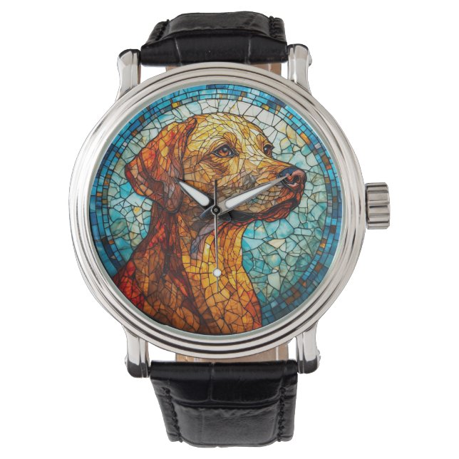 Farbiger Mosaikhund Armbanduhr (Vorderseite)