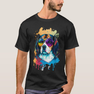 Farbiger Niedlicher Hunde Beagle mit Sonnenbrille T-Shirt